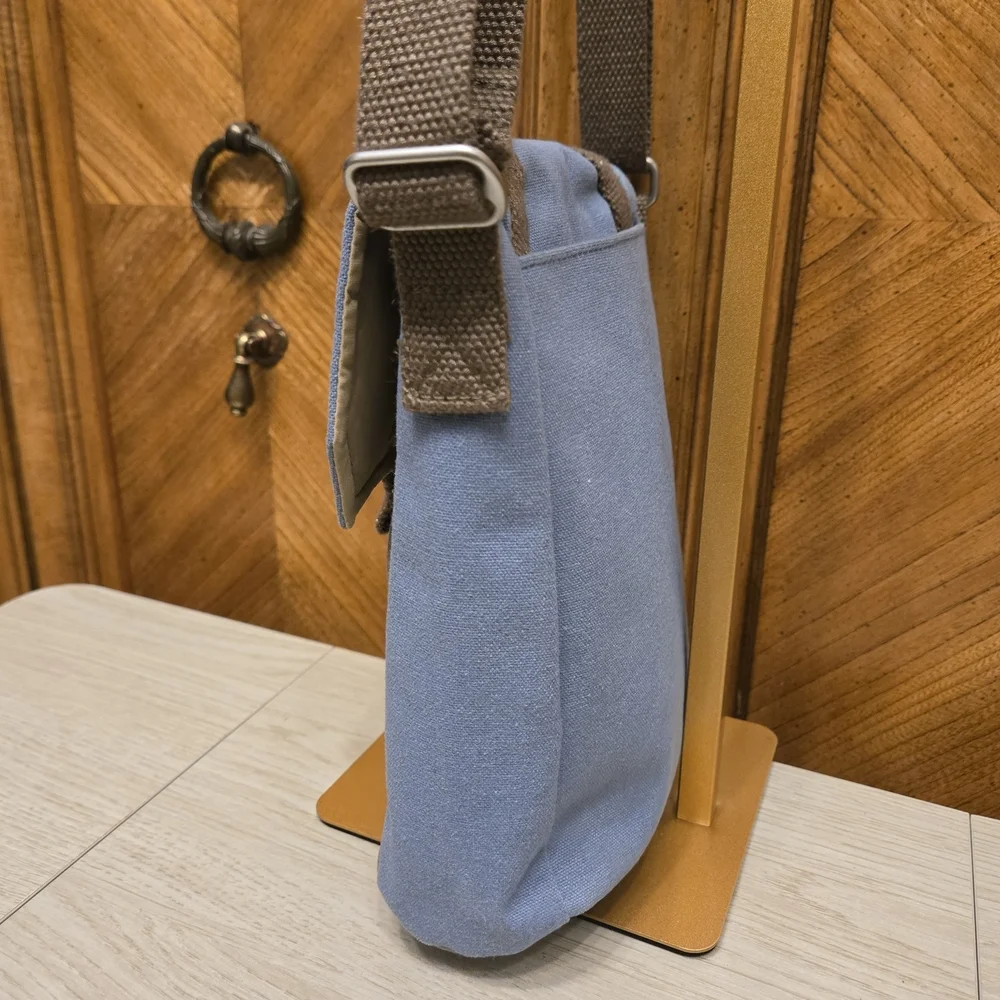 L.L. Bean Blue Brown Canvas Small Utility Hiking Outdoor Travel Crossbody Bag - Picture 2 of 5